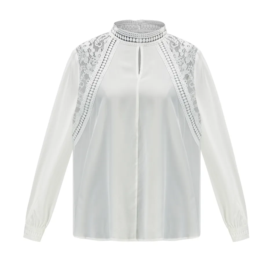 Silk blouse #BLS2107 - White silk Georgette- lace