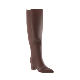 The Knee High Boot Walnut Leather   Block Heel Kit 3 Walnut