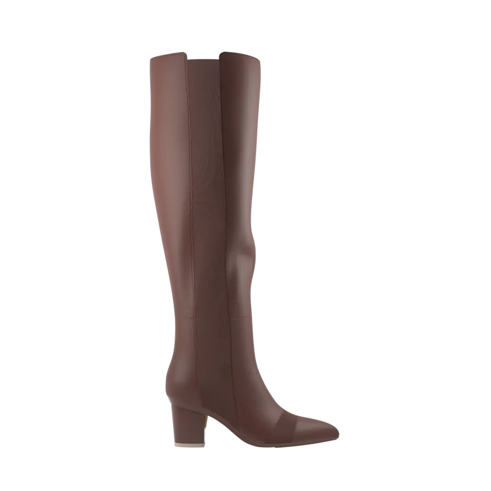 The Knee High Boot Walnut Leather   Block Heel Kit 3 Walnut