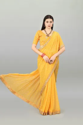 Women Party Wear Bandhani Printed Yellow Colour Georgette Saree Collection