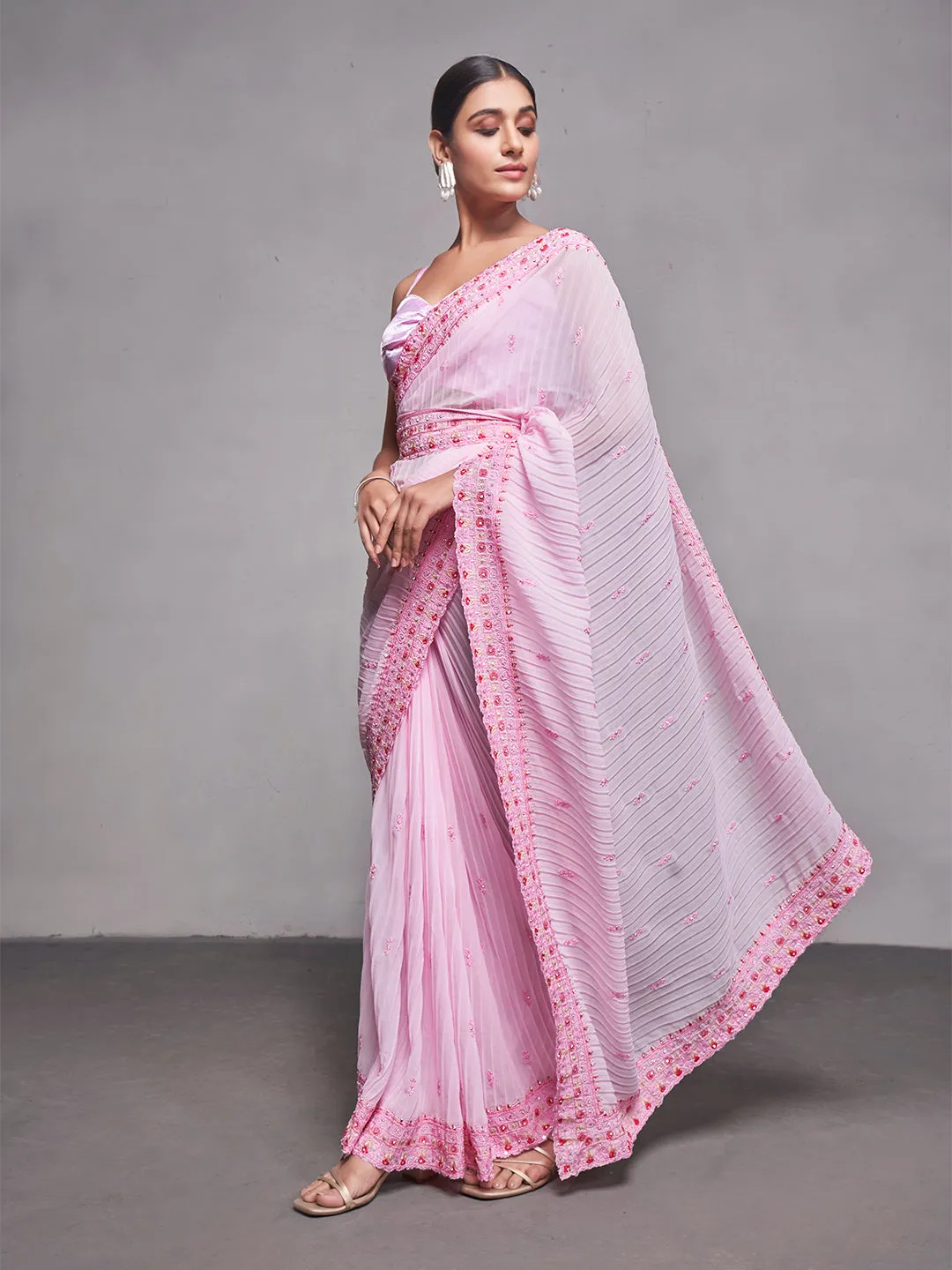 Women Party Wear Crushed Saree Saree with Designer Un Stitched Blouse