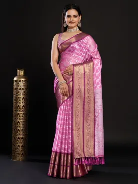 Women Party Wear Designer Pink Colour Kanjivaram Silk Saree Collection