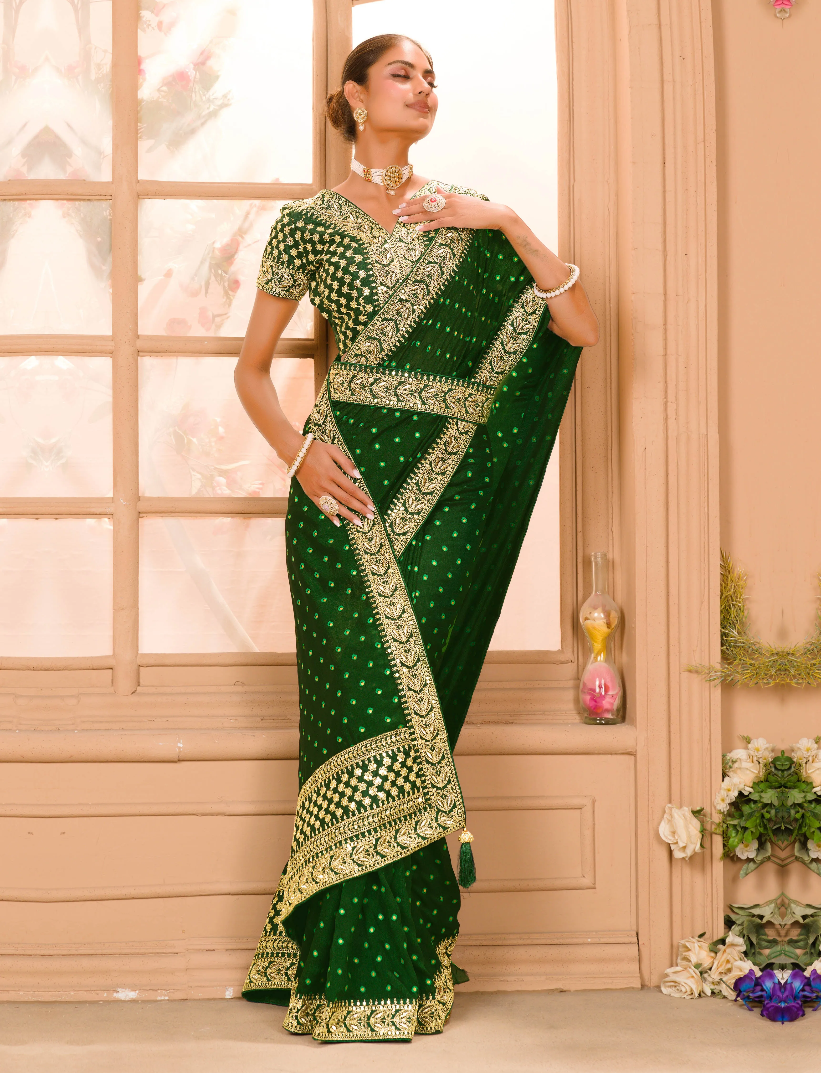 Women Party Wear Premium Vichitra Silk Saree With Un Stitched Blouse