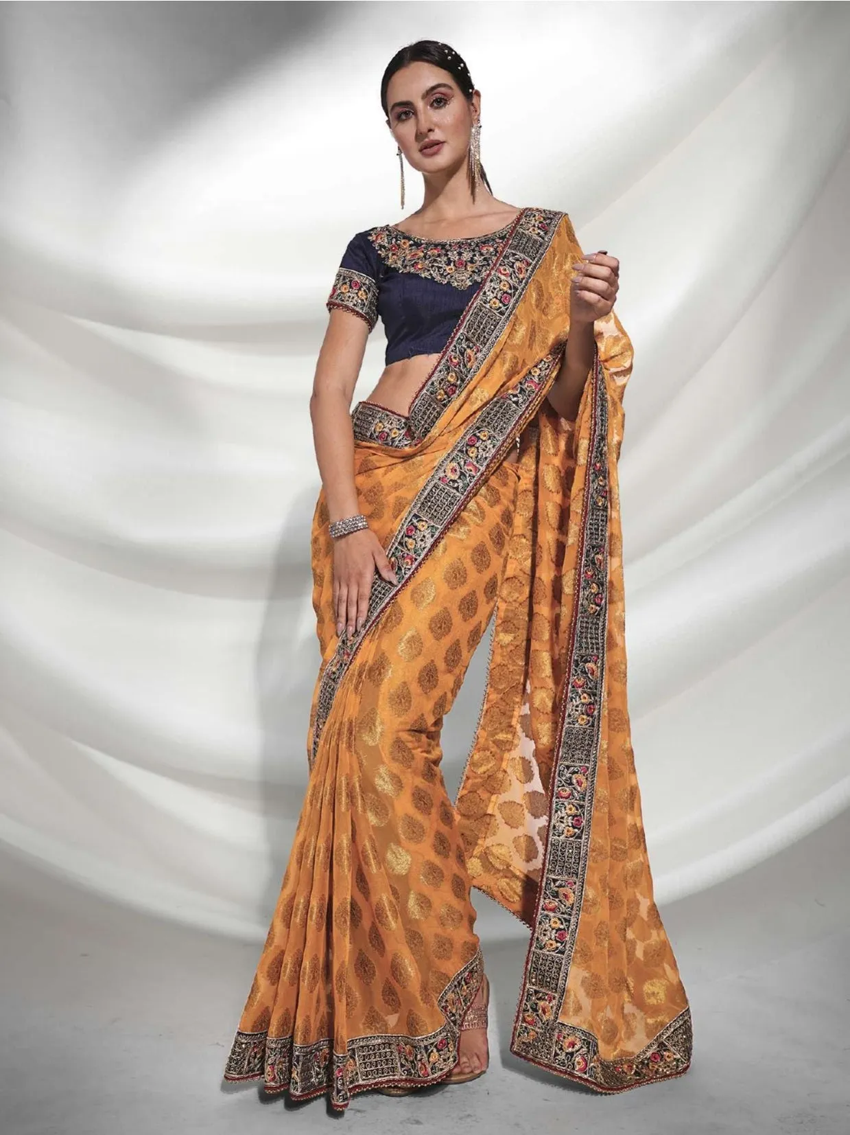 Women Wedding Wear Yellow Colour Viscose with Heavy Lace Border Worked Saree Collection