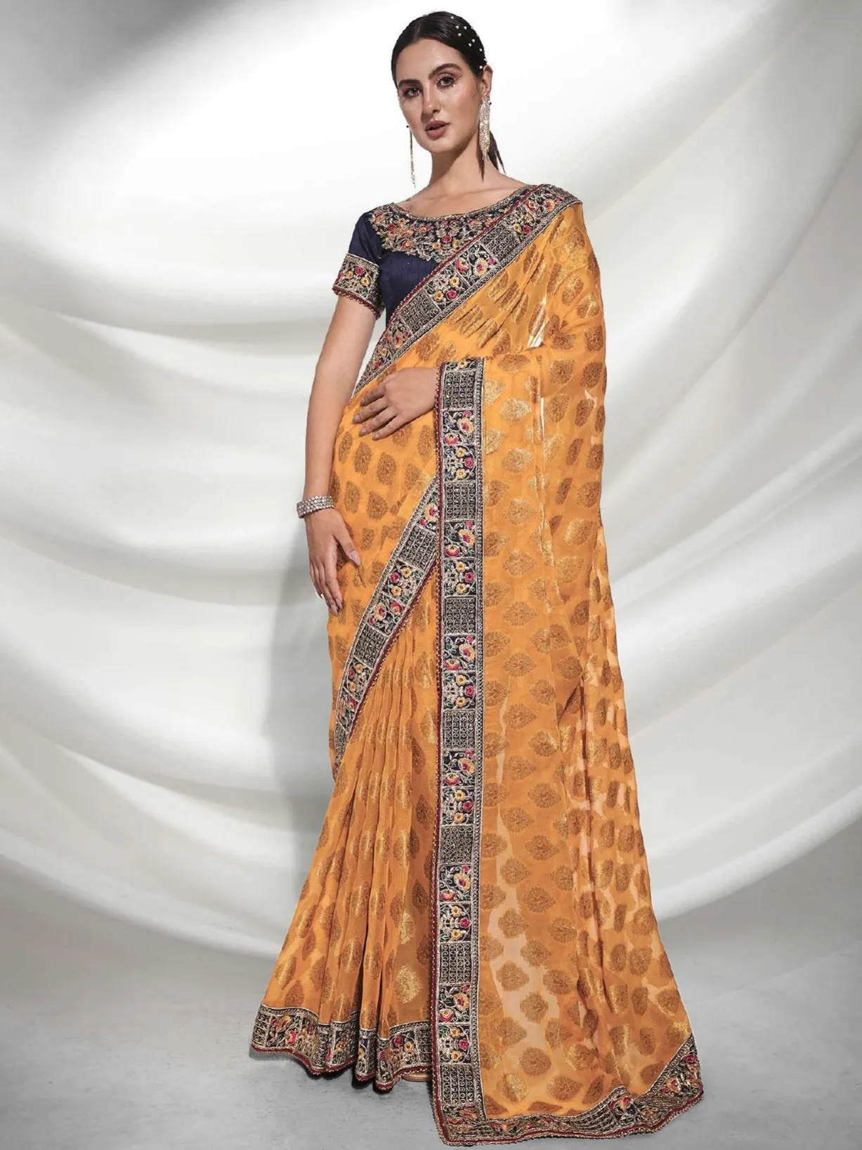 Women Wedding Wear Yellow Colour Viscose with Heavy Lace Border Worked Saree Collection