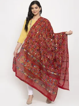 Women'S Red Embroidered Dupatta